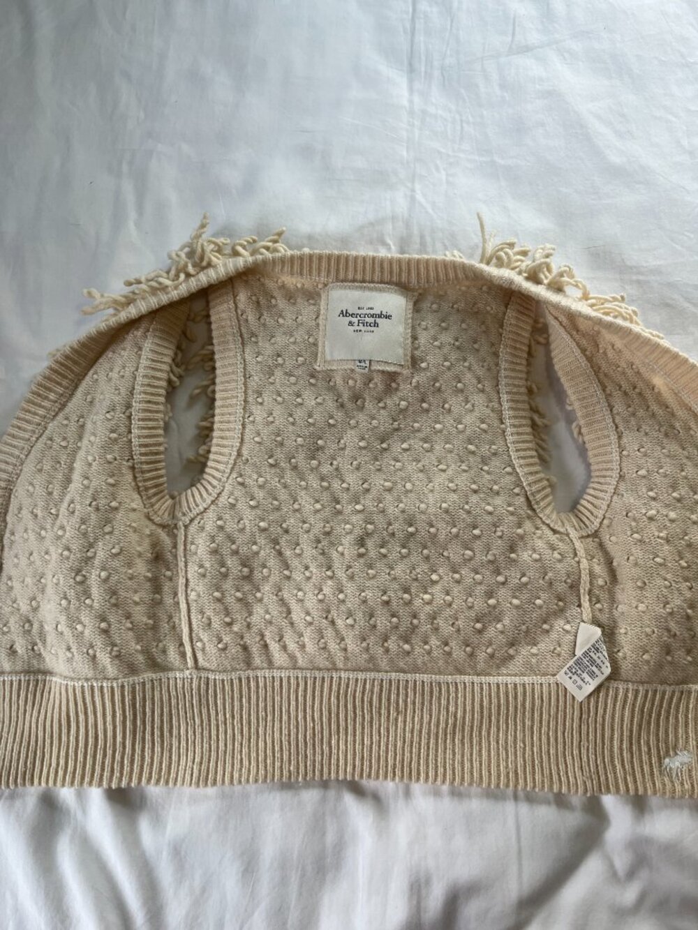 Abercrombie & Fitch Y2K Cream Shaggy Knit Fringe Wool Cashmere Blend Vest - Picture 4 of 6